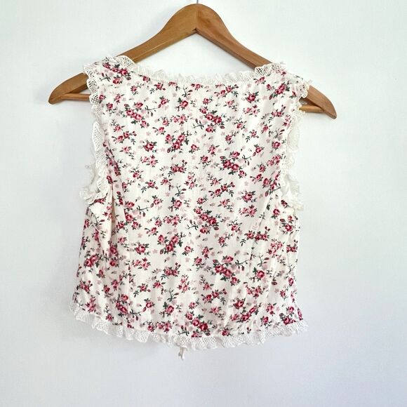 Kirious Los Angeles Front Tie Floral Babydoll Style Top Lace Coquette Size Small - Picture 4 of 10